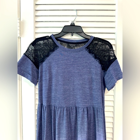 Topshop Blue Midi Dress with Black Lace Detail - Picture 4 of 4